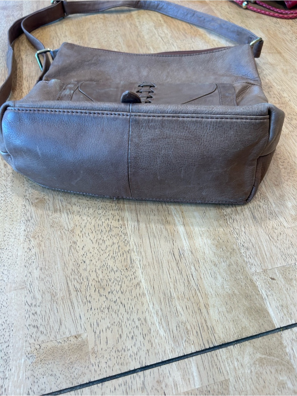 American Leather Brown Leather Crossbody Bag with Braided Detail - Picture 2 of 3